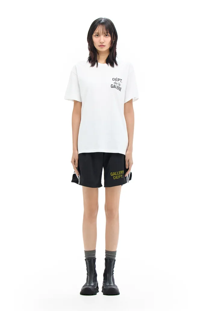 GALLERY DEPT. VENICE COURT SHORTS English mesh shorts Logo webbing wide-leg basketball shorts Black and white S-XL Original molding Loose wide-leg version American boys' first choice Breathable mesh fabric Superimposed soft material inside Comfortable and easy to match Custom-woven original consistent webbing/main mark/component wash mark Details are enlarged to follow